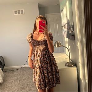 Floral Puffed Sleeve Dress Flowy Black Ruched Dress Pretty Cute Dress Preppy